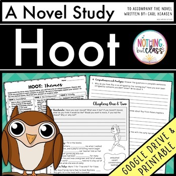 Preview of Hoot Novel Study Unit | Comprehension Questions with Activities and Tests