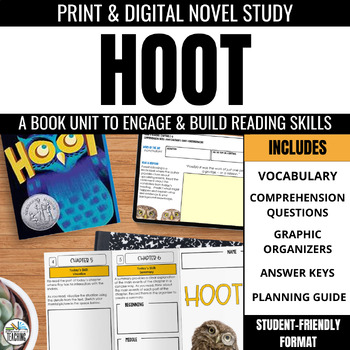 Preview of Hoot Novel Study: Comprehension Questions & Vocabulary for Carl Hiaasen's book