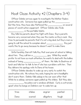 Hoot by Carl Hiaasen: 11 Cloze Activities by Keith Geswein | TpT