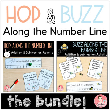 Preview of Hop and Buzz Along the Number Line Addition and Subtraction Task Cards Bundle