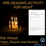 PRE-READING ACTIVITY FOR NIGHT by ELIE WIESEL | HOPE, DESP