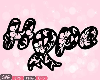 Preview of Hope SVG Breast Cancer Awareness Clipart woman fight hope ribbon FLOWER 489s