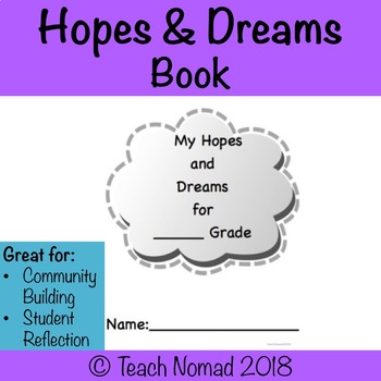 Preview of Hopes and Dreams Book Template | Back to School Activity