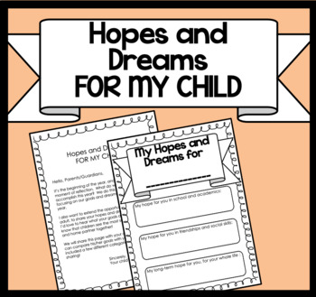 Preview of Hopes and Dreams for my CHILD, from the PARENT: A Responsive Classroom Activity
