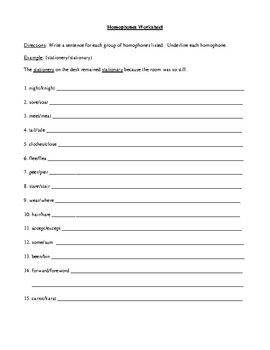 homophones definition worksheet and comprehensive answer key by debbie s den