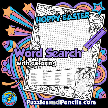 Preview of Hoppy Easter Word Search Puzzle Activity with Coloring | Easter Wordsearch