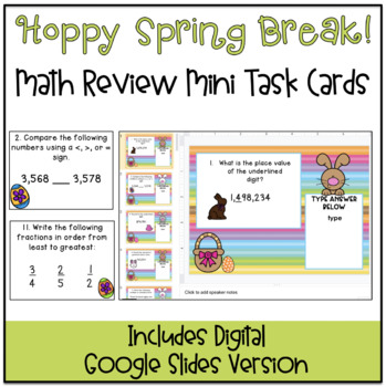 Preview of Hoppy Spring Break! Math Review Task Cards {Includes DIGITAL}