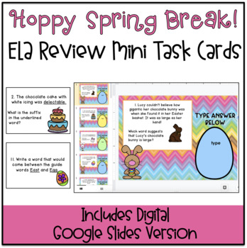 Preview of Hoppy Spring Break! ELA Reading Review Mini Task Cards {Includes DIGITAL}