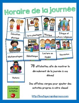 Horaire De La Journee Affichettes By La Boutique De Mathieu Tpt