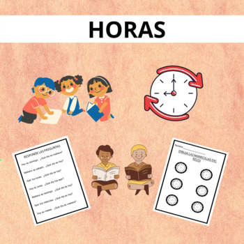 Preview of Horas-Hours-Spanish class for beginners+PowerPoint+Worksheets+Activities