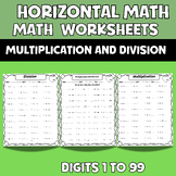 Horizontal Math Multiplication and Division Worksheets 1 t