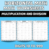 Horizontal Math Multiplication and Division Worksheets 10 