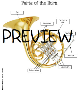 Preview of Parts of the Horn Diagram & Diagram to Label for Beginning Band