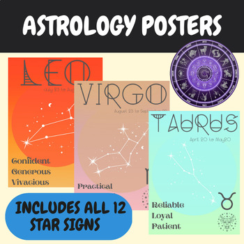Preview of Horoscope Poster | 12 Zodiac Posters | Star Signs | Stem activity | Zodiac Signs