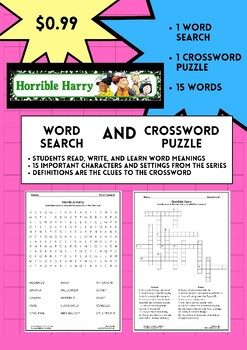 Preview of Horrible Harry Word Search and Crossword Puzzle Vocabulary Activity Pages