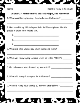 Horrible Harry In Room 2b Comprehension Questions Activities And Test