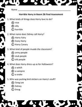 Horrible Harry In Room 2b Comprehension Questions Activities And Test