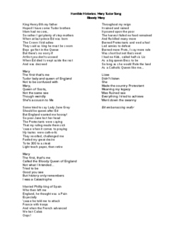 Preview of Horrible Histories: Lyrics to Mary Tudor Song