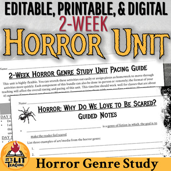 Preview of Horror Genre Study Unit: 3 Stories, Elements of Horror, and More