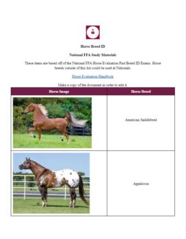 Preview of Horse Breed ID Table of Reference Pictures for FFA Horse Evaluation CDE
