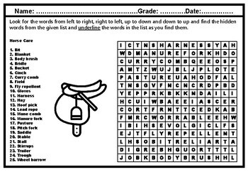 Preview of Horse Breeds, Horse Care & Horse Anatomy No Prep Word Search Worksheets Bundle