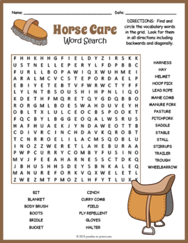 horse care word search puzzle worksheet activity by puzzles to print