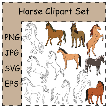 Preview of Horse Clipart Collection. Kawaii Cartoon Horses Clipart Set | Commercial Use