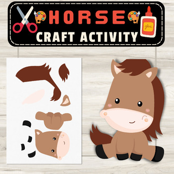 Horse Craft Cut & Paste Activity with Templates and Coloring Page