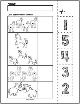 horse cut match worksheets numbers 1 5 by prekautism tpt