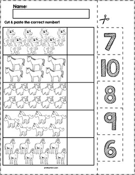 Horse Cut & Match Worksheets | Numbers 6-10 by preKautism | TpT
