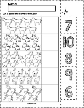 Horse Cut & Match Worksheets | Numbers 6-10 by preKautism | TpT