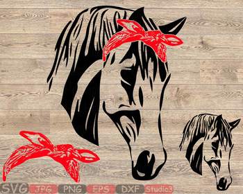 Download Horse Head Whit Bandana Silhouette Svg Clipart Cowboy Western Farm Animal 845s