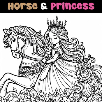 Preview of Horse & Princess cartoon coloring pages