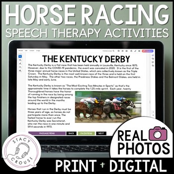 Preview of Middle School Speech Therapy Activities for Spring Passage Horse Racing Theme