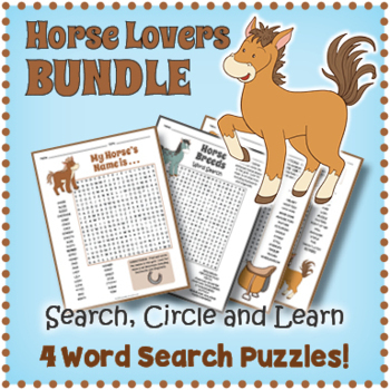 horse themed bundle 4 word search worksheet activities by puzzles to print