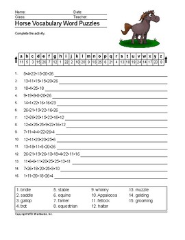 horse word search and vocabulary worksheet printables by lesson machine