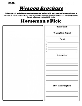 Preview of Horseman's Pick "Informational Brochure" Worksheet & WebQuest