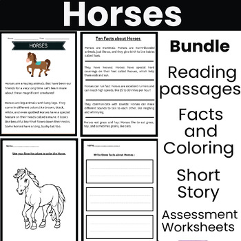 Horses. Animal reading passages, facts, coloring, short story and ...