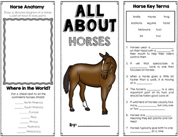 Horses, Brochure Project, Using Informational Text, Vocab, Diagrams