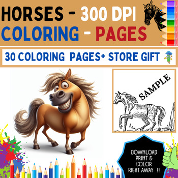 Preview of Horses Coloring Book Activities -30 Pages - 300 Dpi - 8.5*11 + BONUS