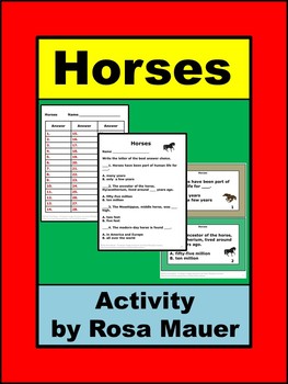 Preview of Horses Task Cards and Worksheet 40 Short Answer Questions & Teacher Answers