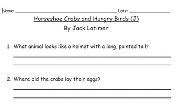 Preview of Horseshoe Crabs and Hungry Birds (J) Reading Comprehension