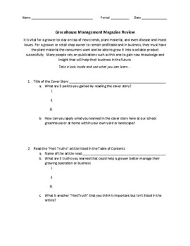Preview of Horticulture Current Events / Magazine Worksheet Option 1 - Sub Work/ Literacy