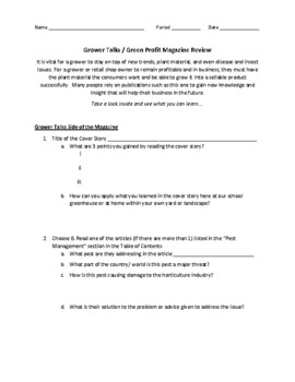 Preview of Horticulture Current Events/ Magazine Worksheet - Option 2 - Sub Work/Literacy