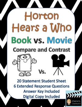 Preview of Horton Hears a Who Book vs. Movie Compare and Contrast - Google Copy Included