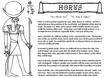 Preview of Horus - Egyptian Gods Free Reading & Project Sheets