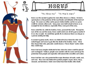 Horus - Egyptian Gods Free Reading & Project Sheets by Mrgrayhistory