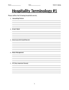 Preview of Hospitality Terminology #1