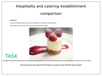 Preview of Hospitality & catering establisment comparison excercise/ homework