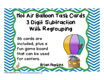 Preview of 3 Digit Subtracting Regrouping Task Cards with Hot Air Balloon Theme for Math